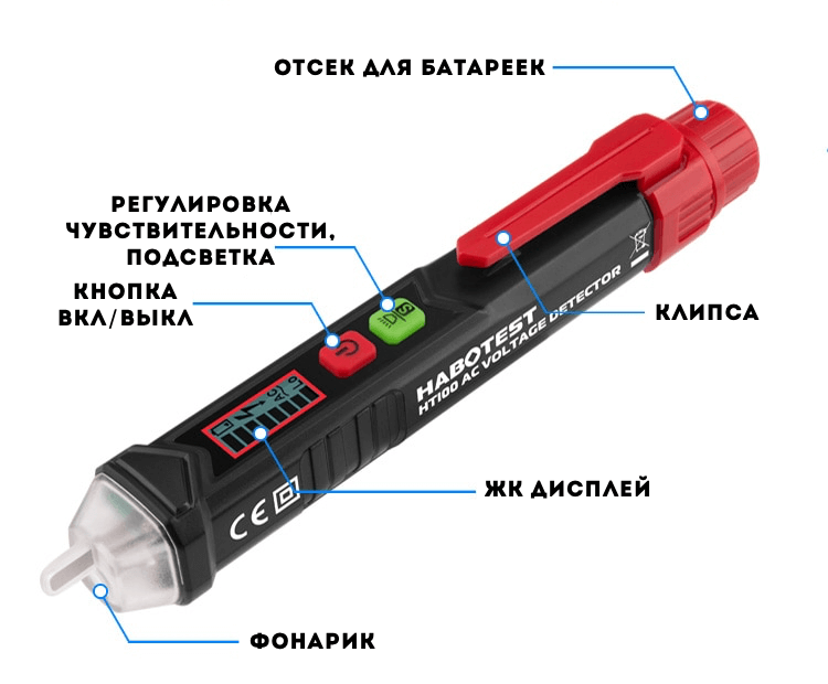 Бесконтактный детектор напряжения Habotest HT100 Бесконтактный детектор напряжения Habotest HT100